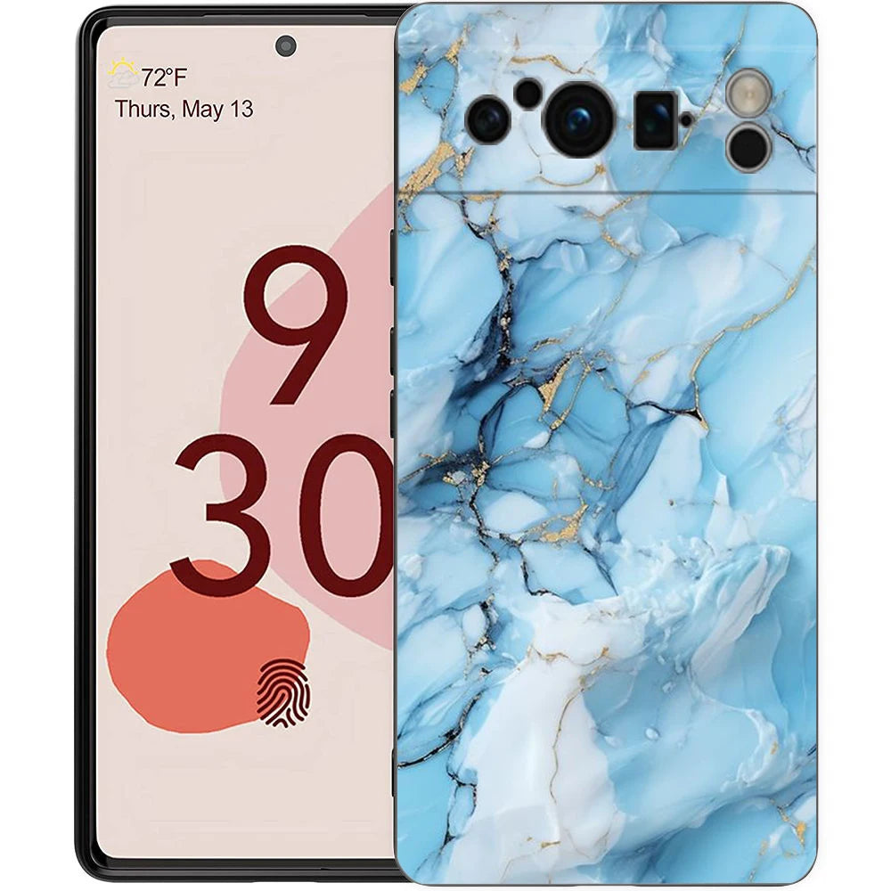 Marble Phone Case For Google pixel 9 8 7 6 Pro 8A 6A 7A 5G Silicone Shockproof Black Cover Fundas