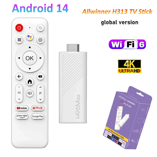 Android TV Stick H96 Max H313 TV Stick Google Voice Assistant TV Box Wifi6 BT5.0 Ultra HD 4K Streaming TV Stick 2GB 16GB