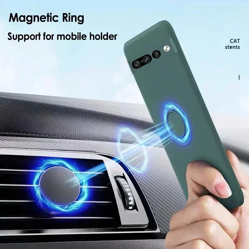 Magnetic Ring Holder Stand Liquid Silicone Phone Case for Google Pixel 9 8 8A 7 Pro XL 7A 6A Candy Colour Shockproof Soft Cover