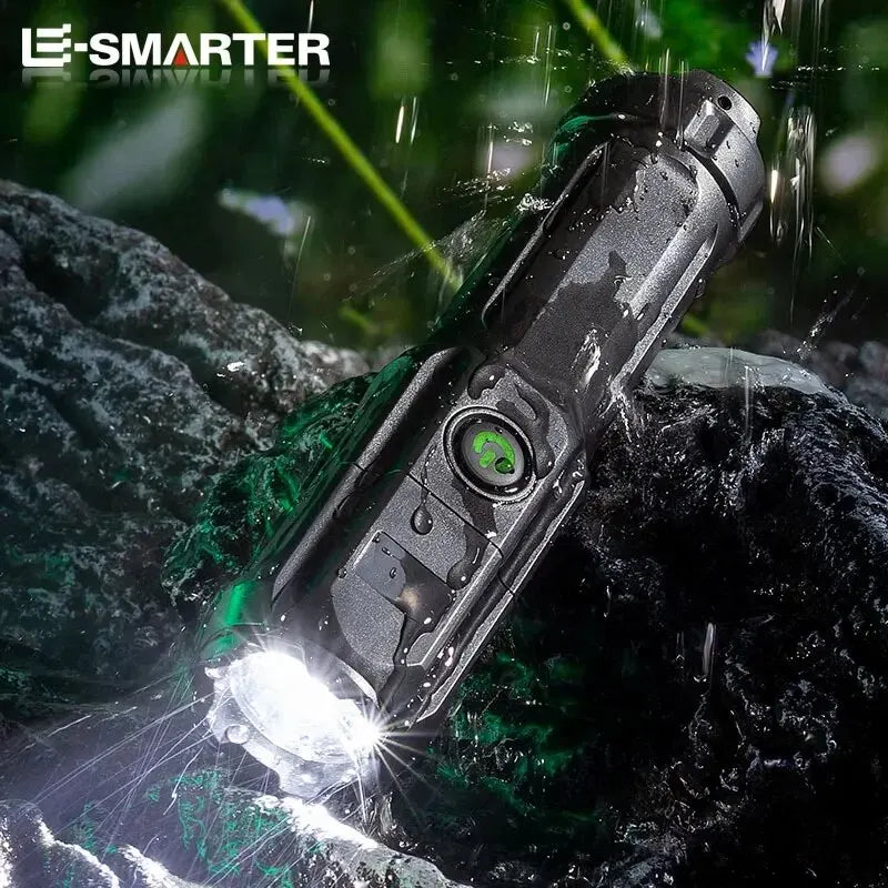 Telescopic Zoom Tactical Flashlights Rechargeable LED Torch 4 Lighting Modes Long-Range Waterproof Camping Fishing Flashlight - covers4phones