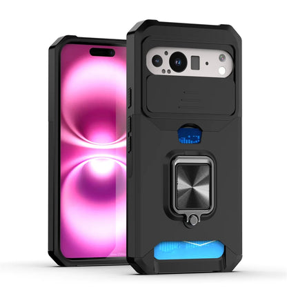 Slide Camera Protection Magnetic Phone Case For Google Pixel 9 8 8A Pro 7A 7 6 6A 5 5A Luxury Push Card Folding Ring Stand Cover