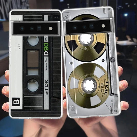 Phone Case For Google Pixel 9 8 7 6 9A 8A 7A 6A 5 4 5A 4A 3A Pro XL Soft Clear TPU Transparent Cover vintage Cassette Tape
