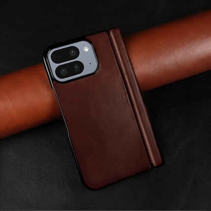 Luxury Genuine Leather Case For Google Pixel 10 Pro Fold 9pro fold Oil Wax Central Axis Pattern Phone Back Cases Without Front