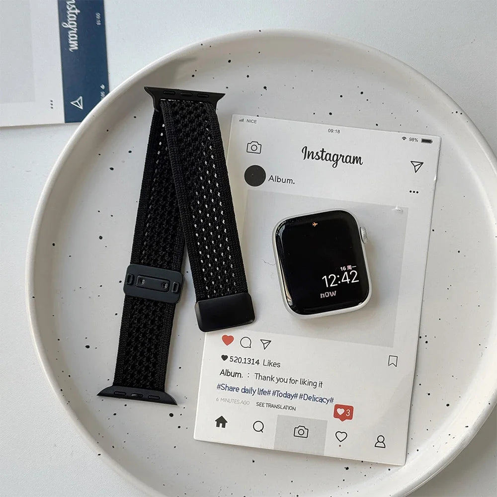 Nylon Magnetic Band for Apple Watch 45mm 41mm 44 40mm Series 10 46mm 42mm Soft Bracelet for IWatch Ultra 49mm 9 7 8 6 5 4 Strap