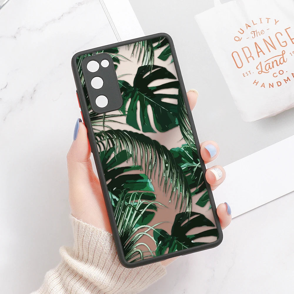 Green Leaves Matte Case For Samsung A55 A54 5G A53 A52 A35 A34 A33 A32 4G A13 A05 S24 Ultra S23 S22 Plus S21 FE S20 Soft Cover