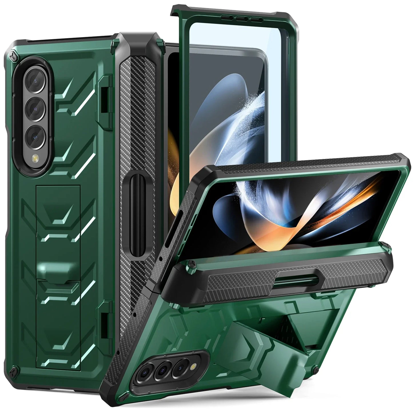 For Samsung Galaxy Z Fold 5 4 3 5G Case,Full-Body Dual Layer Rugged Case with Built-in Screen Protector & Kickstand & S Pen Slot