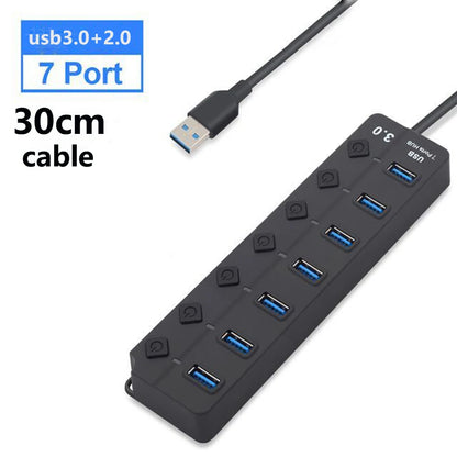USB Hub 3.0 Multiprise USB High Speed Splitter 7 Port 5Gbps Hub Power Adapter with Switch Long Cable with Multiple Expander Hub