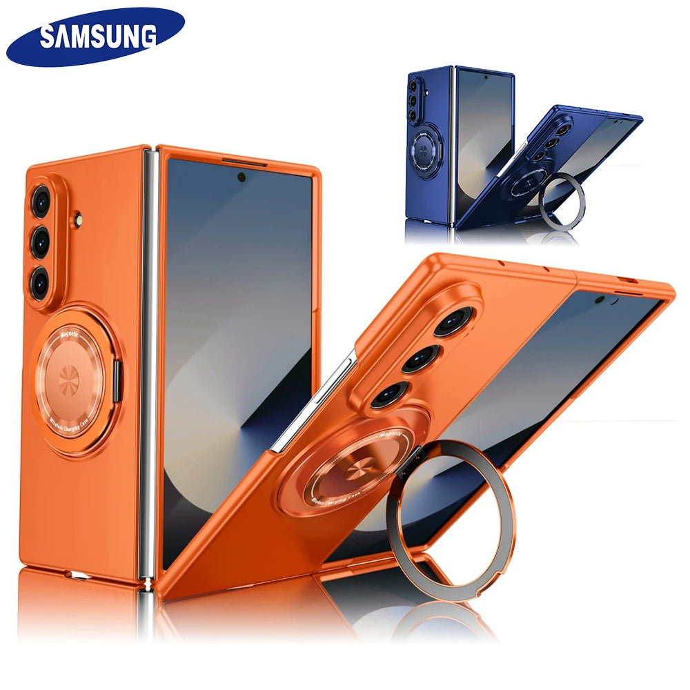 Luxury Military Armor Solid Color Magnetic 360 Bracket Phone Case For Samsung Z Fold 7 6 5 4 3 Wireless Charge Shockproof Cover