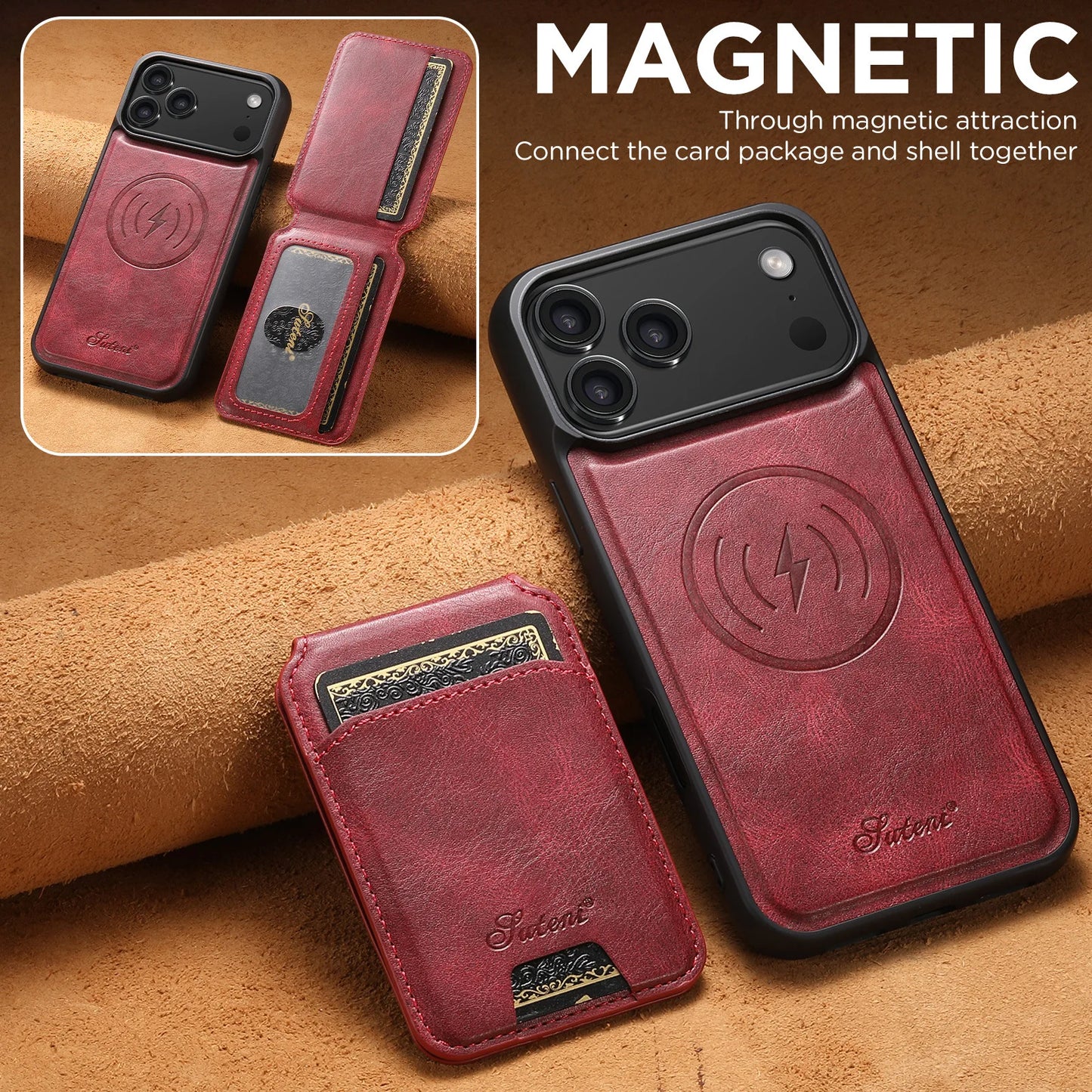 Magnetic Detachable Leather Wallet Case for iPhone 17 Pro Max 17 Air 17Pro Cover Shockproof Kickstand Card Holder Shell Fundas