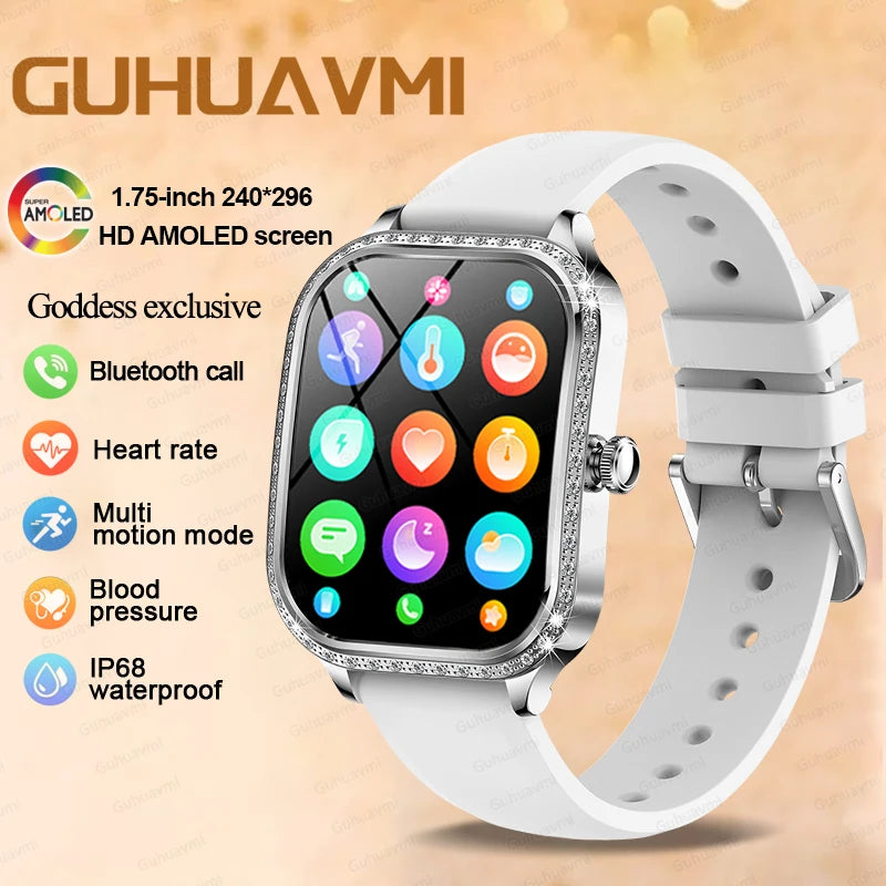 2025 Fashion Smart Watch Women AMOLED Curved Screen IP68 Waterproof Health Call Smartwatch Watch Ladies Fashion Gift