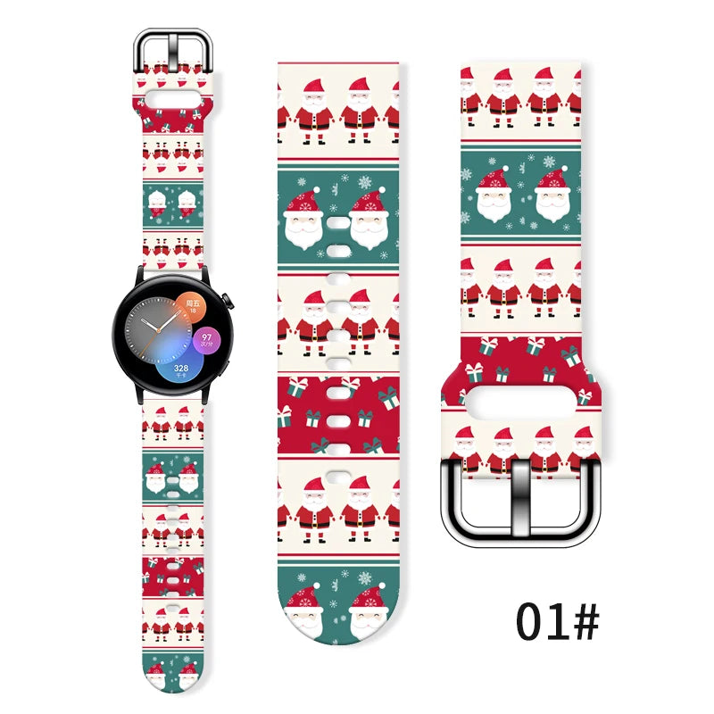 20mm Christmas Series 5 Strap for Samsung Galaxy Watch 7/6/5 40mm 44mm Band Replaceable Bracelet for Xiaomi Huawei Amazfit Watch