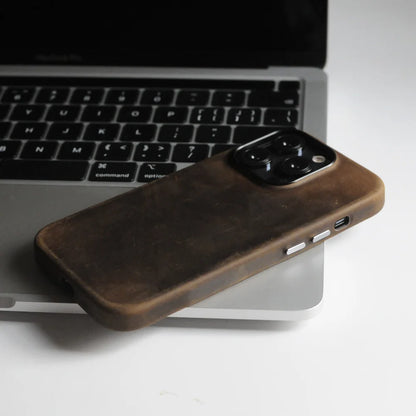 YMW Scratc Crazy Horse Genuine Leather Case for iPhone 16 15 Pro Max Plus 14 13 mini Magnetic PULL-UP Cowhide Phone Cover