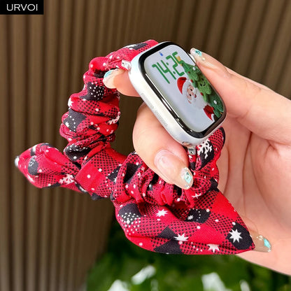 URVOI Band for Apple Watch Series 11 10 9 8 7 SE 3 Nylon loop Elastic Hairband Strap for iWatch Xmas gift red Christmas bowknot