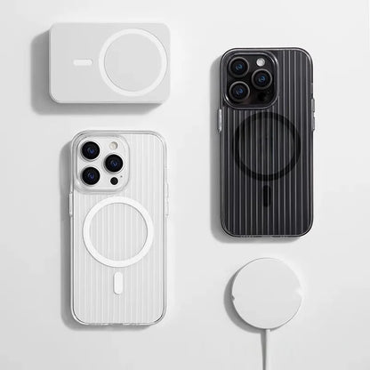 Phone Case with Corrugated Pattern Magsafe Magnetic Supoort Wireless Charge  for IPhone16 15 14 13 12 17 Non-slip Bumper Hard PC