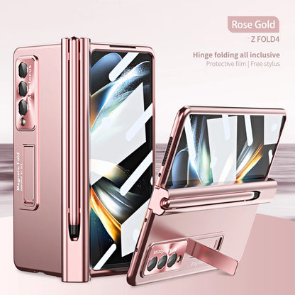Plating Clear Hinge Magnetic Case For Samsung Galaxy Z Fold 4 5 with Pen Holder Full Screen Protector Phone Cover Fold 7 6 3 5G