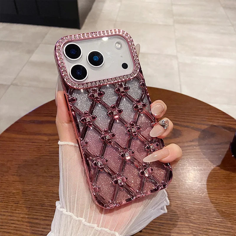 Luxury Glitter Diamond Gold Electroplated Case for IPhone 16 17 Air 12 13 14 15 Pro Max Camera Protection Cases Cover