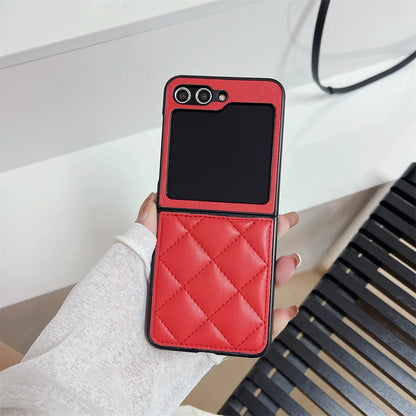 For Samsung Galaxy Z Fold 6 5G Luxury Leather Rhombus Case For Z Flip 5 4 3 Z Fold 6 5 4 3 Pure Color CC Style Protection Cover