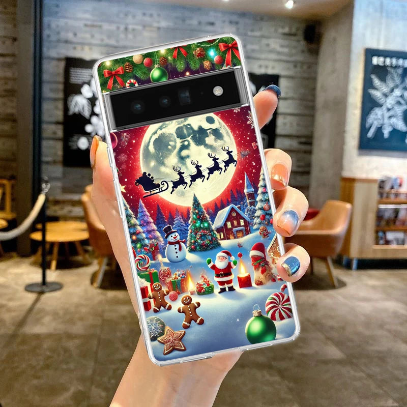 Phone Case Cover for Google Pixel 9 8 7 6 5 4 4XL 7A 6A 5A 4A 3A Pro XL 5G Transparent Soft TPU Shell Merry Christmas Pattern