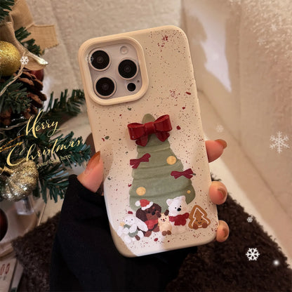 Cute Christmas Tree Phone Cases for iPhone 16 15 14 Pro Max 13 12 11 Vintage Santa Soft Matte Shockproof Cover