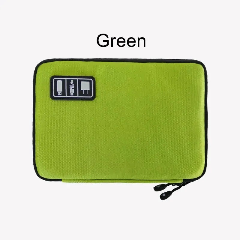 1pc Black Green Storage Bag Electronic Accessory Organizer Portable Usb Data Cable Charger Plug Travel Waterproof Organizer - covers4phones