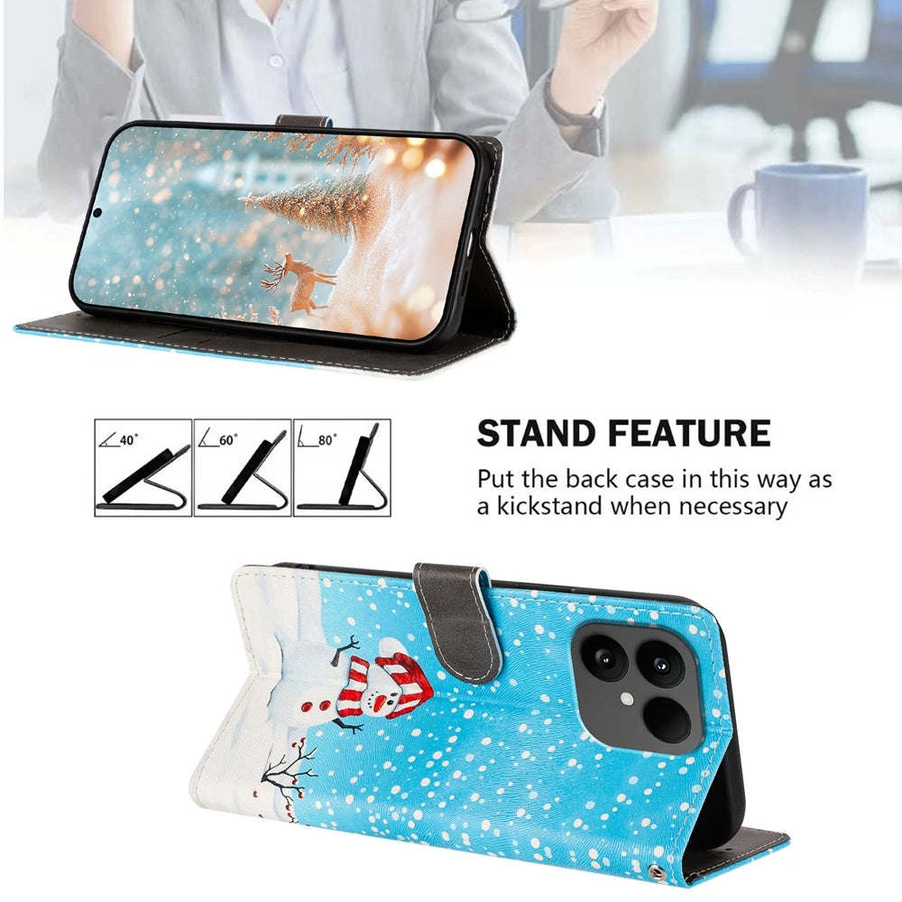 Christmas Phone Case for Funda iPhone 17 16 15 14 13 12 11 Pro Max 17 Air 16E 15 Plus 7 8 Cases Flip Leather Wallet Back Cover