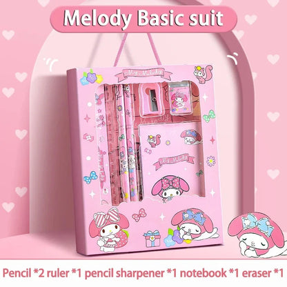 Sanrio 12PCS Kuromi Stationery Set Cinnamoroll My Melody Pencils Erasers Rulers Student School Supplies Study Stationery Gifts