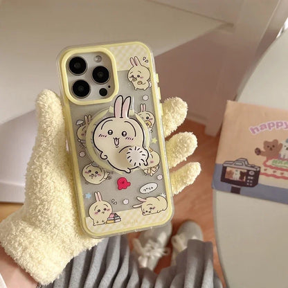 Cute Cartoon Japan Anime Chiikawa Magnetic Grip Holder Magsafe Wireless Charge Phone Case For iPhone 16 15 14 13 Pro Max Cover