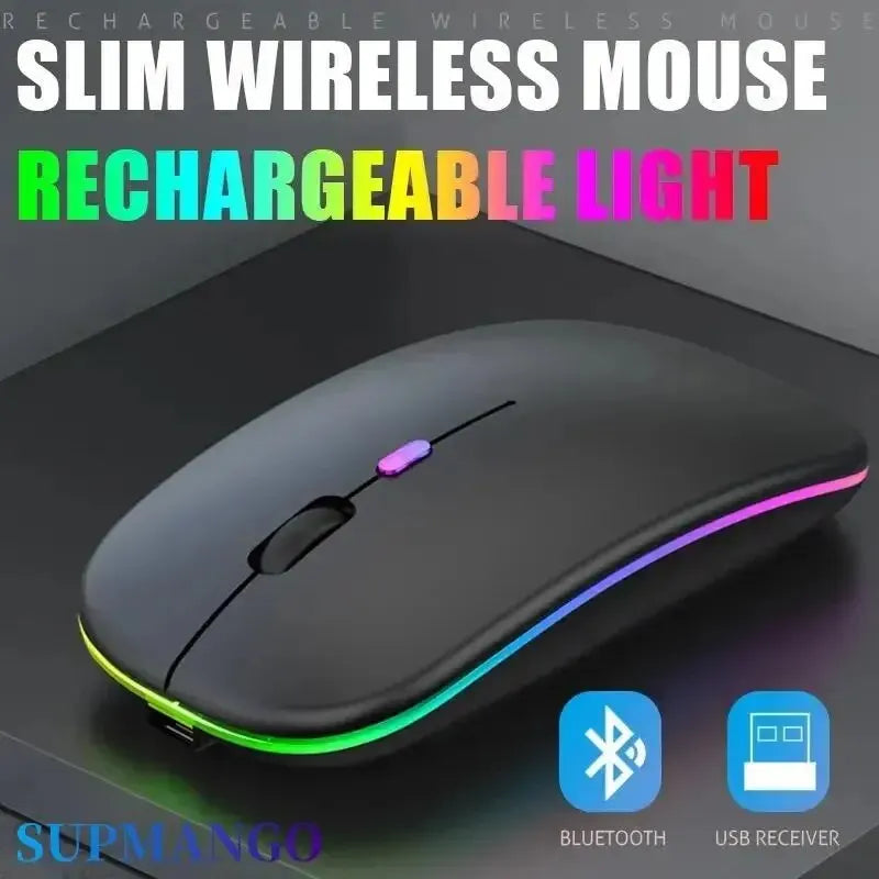 Wireless Mouse Rechargeable Silent LED Backlit Mice PC Laptop Computer Mous 2.4Ghz Receiver Bluetooth Dual Mode Optical Mice - covers4phones