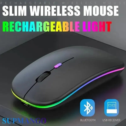 Wireless Mouse Rechargeable Silent LED Backlit Mice PC Laptop Computer Mous 2.4Ghz Receiver Bluetooth Dual Mode Optical Mice - covers4phones