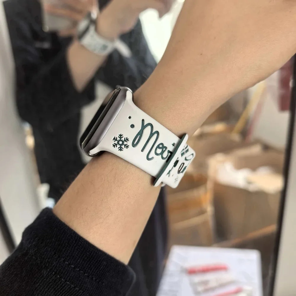 Silicone Christmas Band for Apple Watch Ultra 3-2 Strap 49mm 46mm 41mm 42mm 44mm 45mm Sport Bracelet for iWatch 11 10 9 8 7 6 5