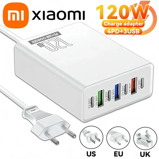 Xiaomi 120W Desktop Phone Charger Adapter Power Multiports USB Type-C Fast Charging EU/US/UK Plug For iPhone Xiaomi Huawei
