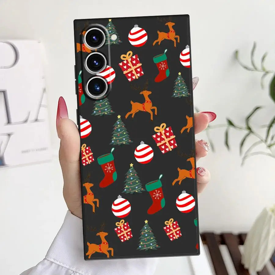 Creative Christmas Element Fashion Case for Samsung Galaxy S25 Edge S21 FE S24 Plus S23 Ultra S20 Black Soft Phone Cover