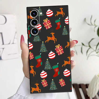 Creative Christmas Element Fashion Case for Samsung Galaxy S25 Edge S21 FE S24 Plus S23 Ultra S20 Black Soft Phone Cover