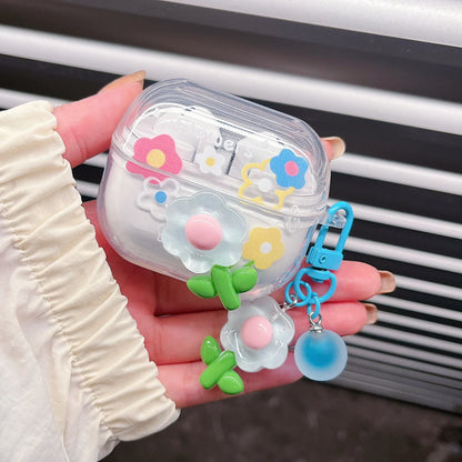 TPU Flower Earphone Case for Samsung Galaxy Buds 3 Pro for  Samsung Galaxy Bugs 3 Earphone Cover with Keychain