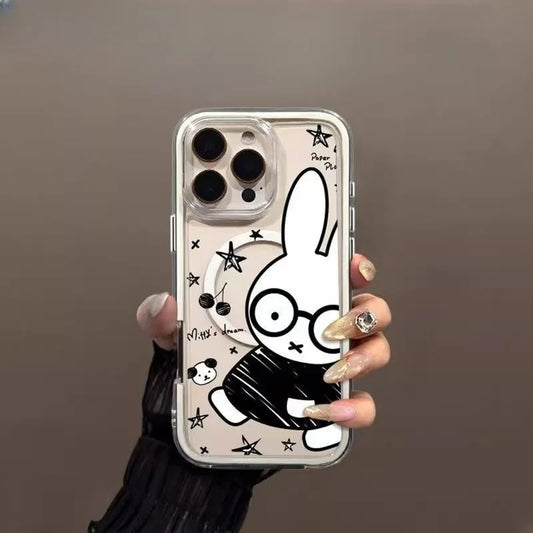 Doodle Cute Magnetic Black Lines Miffy Kawaii Retro Phone Case Apple 16 15 14 13 12 11 Pro Max Plus Huawei Mate and Pura