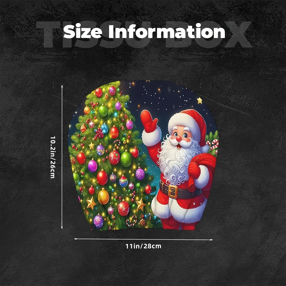 2 pieces of Christmas tree and Santa Claus patterned car headrest covers, holiday gifts, retractable and washable