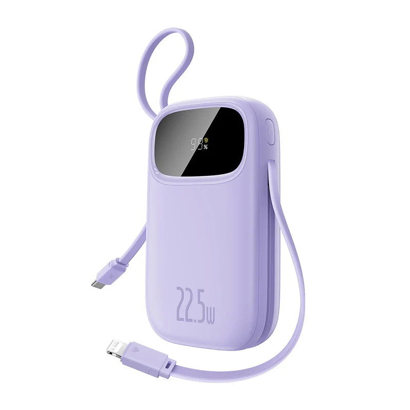 Baseus 22.5W 10000mAh 20000mAh Power Bank Built-In Retractable USB-C & Lightning Cable for iPhone 16 Samsung S25 Xiaomi Poco