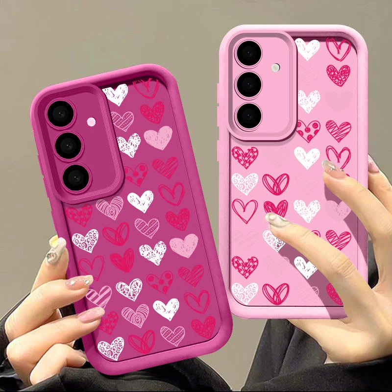Love Heart Pattern Soft Case For Samsung Galaxy S25 Edge S24 S25 FE S23 S22 Ultra A17 A56 A16 A54 A35 A15 A55 A26 5G Phone Cover