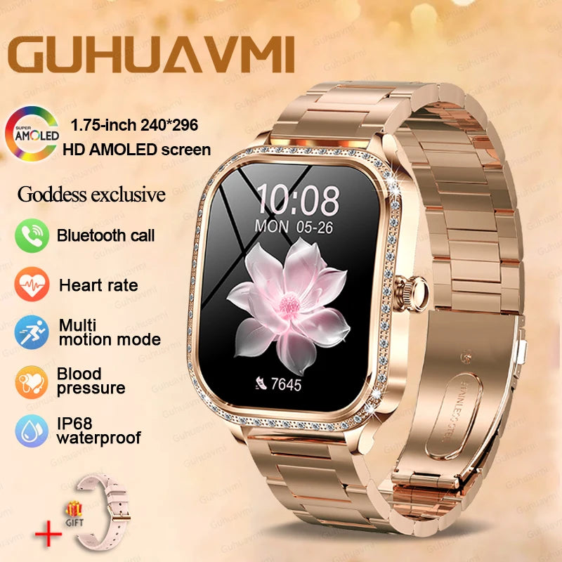 2025 Fashion Smart Watch Women AMOLED Curved Screen IP68 Waterproof Health Call Smartwatch Watch Ladies Fashion Gift