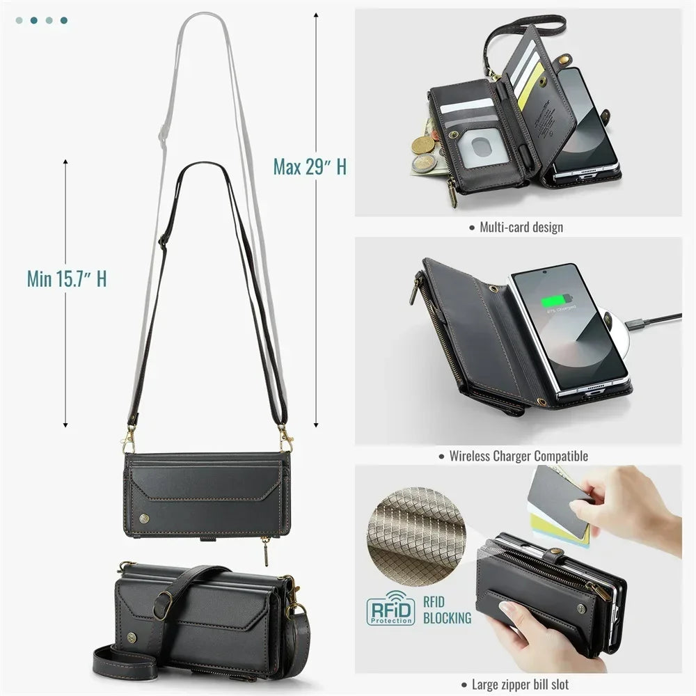Crossbody Purse for Samsung Galaxy Z Fold 7 Fold5 Fold 4 3 Fold 6 Leather Flip Case Book Wallet Coque Retro Vintage Card Slots