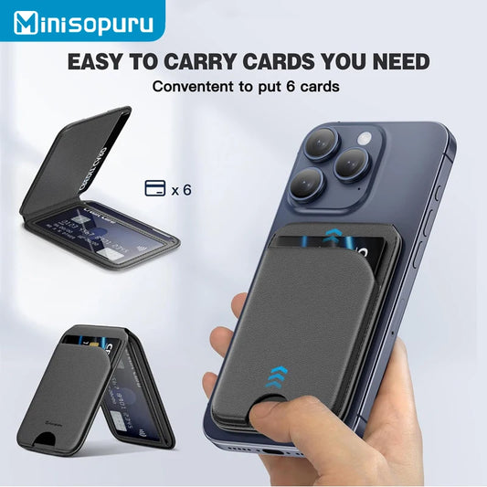 Minisopuru Magsafe Card Phone Holder Lightweight Adjustable Leather Wallet Case for iPhone 16 15 14 12 Series Macsafe Card Stand