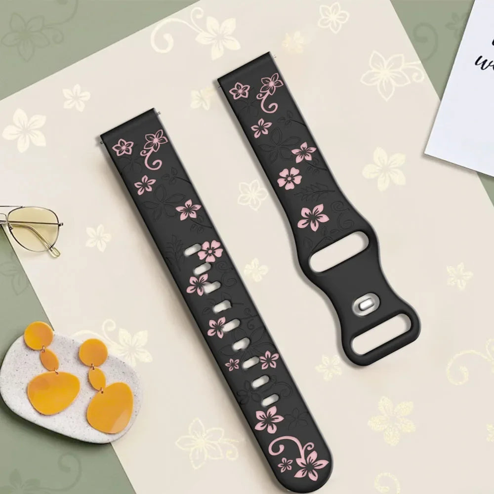 18mm 20mm 22mm Floral Engraved Band for Samsung Galaxy Watch 7 6 5 4 Cute Fancy Silicone Strap For Watch 5 Pro/Active 2 correa