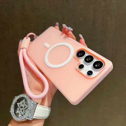 Candy Color Matte For Magsafe Lanyard Soft Phone Case For Samsung Galaxy S24 FE S25Edge S22 S23 FE Plus S25 Ultra Magnetic Cover