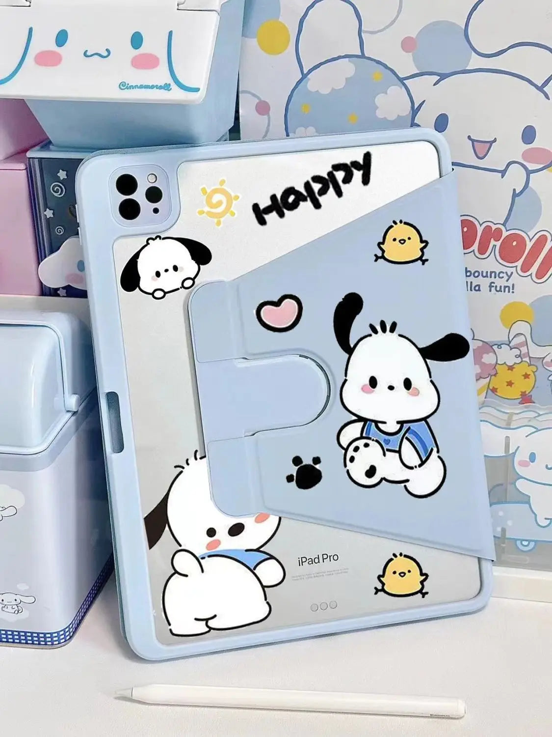 Sanrio Pochacco Cartoon Case For Pro 2020 11in 8th 9th 10th Generation Air 3 4 5 Mini 6 2017 2018 9.7 With Pen Slot Rotate Cover