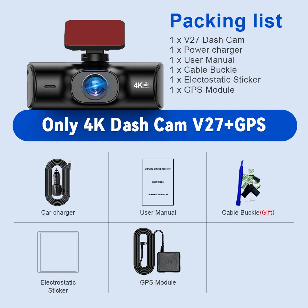 Soam 4K Full HD Dual Dash Camera,Front 4K+Rear 1080P,Built-in WiFi,1.97" IPS Screen,Night Vision,WDR,24H Parking Monitor