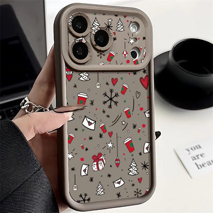 Cute Christmas Pattern Phone Case For iPhone 17 16 15 14 13 12 Pro Max 16 17 Pro 11 16e 17 Air Shockproof Soft Silicone Cover