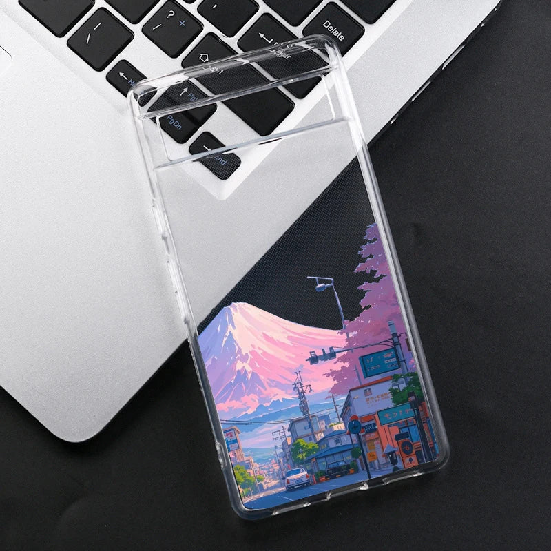 Japan Anime Fuji Mountain Landscape Phone Case For Google Pixel 8A 9 Pro XL 8 Pro 6A 6 7 10 Scenery Clear Soft TPU Cover Fundas