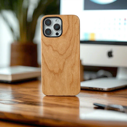 Phone Case for iPhone 16 Pro Max Plus,made of High Quality Cherry and TPU,Natural Wood Grain,Shockproof Design Protective Case