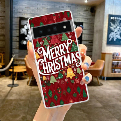 Phone Case Cover for Google Pixel 9 8 7 6 5 4 4XL 7A 6A 5A 4A 3A Pro XL 5G Transparent Soft TPU Shell Merry Christmas Pattern