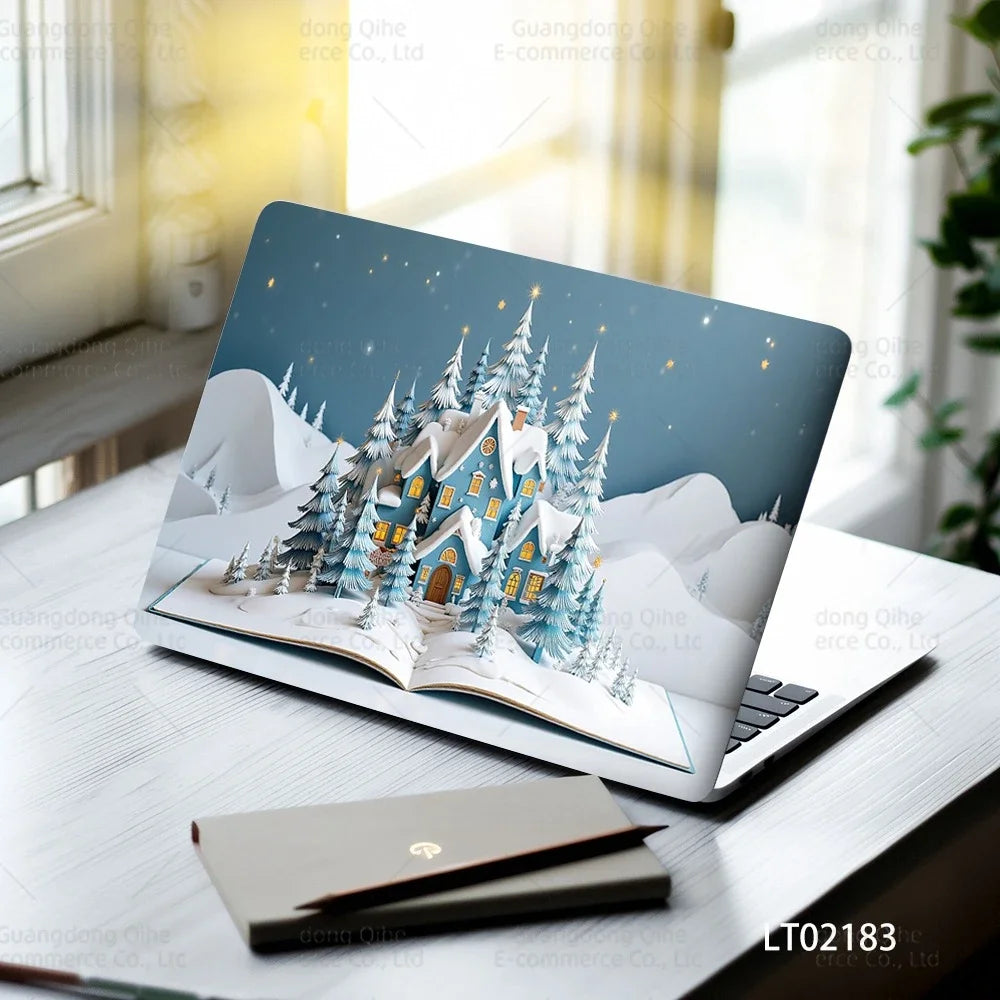2PCS Christmas Flower Laptop Skin Stickers - Festive Holiday Floral Oil Painting Design, Waterproof PVC Decal Computer Decor
